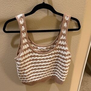 Blu Pepper Tan and White Striped Crop Top